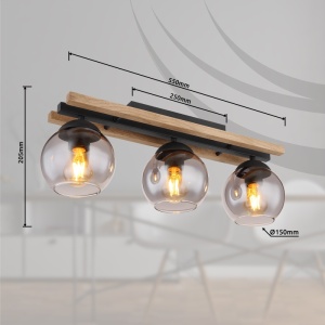 Plafoniera Conni, 3xE27, IP20, negru/lemn maro inchis/fumuriu, Globo Lighting [7]- savelectro.ro