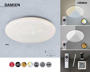Plafoniera Damien LED, metal, alb, cu telecomanda, 1920 lm, temperatura de culoare varabila (3000-6500K), 5540, Rabalux [5]- savelectro.ro