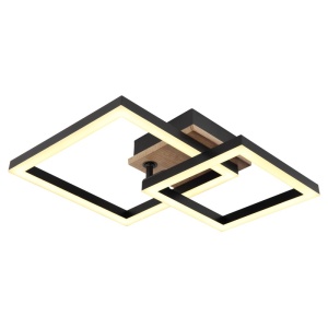 Plafoniere LED, Plafoniera LED Bard 15W, 700 lm, lumina calda (3000K), 42 cm, neagra mat, imitatie lemn, Globo Lighting - savelectro.ro
