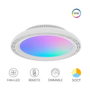 Corpuri de iluminat, Plafoniera LED cu ventilator, Braytron, 24W+30W, RGB+lumina calda/neutra/rece, alba, telecomanda - savelectro.ro