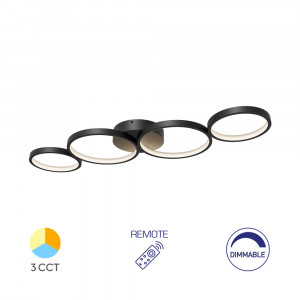 Plafoniera LED Nela BR-BH17-04091, cu telecomanda, 60W, 6050lm, lumina calda+neutra+rece, IP20, neagra, Braytron [1]- savelectro.ro