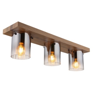 Plafoniere, Plafoniera Underwood, 3xE27, IP20, imitatie lemn/sticla fumurie, Globo Lighting - savelectro.ro