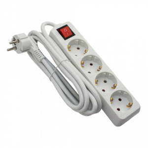 Prelungitoare Electrice, Prelungitor 4 prize 3 metri, cablu 3x1, max 10A, cu intrerupator, alb, Strohm - savelectro.ro