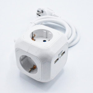 Prelungitor cub 4 prize 1.4 metri + 2 USB, cablu 3x1.5, alb, V-TAC