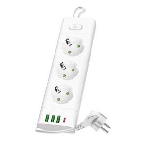 Prelungitoare Electrice, Prelungitor Kobi LINEA PRO XC, cu intrerupator, 3 prize, 1.5m, 3xUSB A, 1xUSB-C, 3250W, alb - savelectro.ro