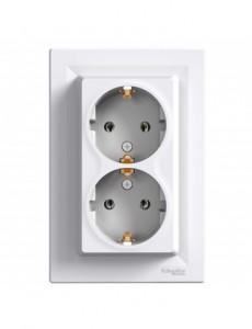 Prize si intrerupatoare, Priza dubla cu impamantare, 16A, IP20, Alb Schneider Asfora - savelectro.ro