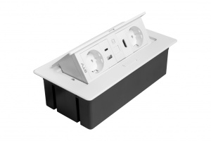 Prize incorporabile blat, Priza incastrabila dreptunghiulara MULTISOFT, 2x Schuko, USB A+C, RJ45, HDMI,1.5 m, alba, GTV - savelectro.ro