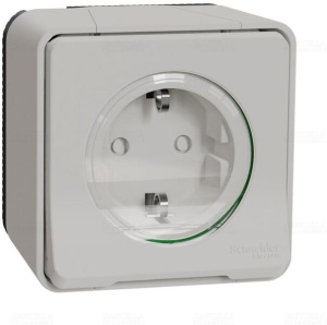 Prize si intrerupatoare Schneider, Priza Schneider Electric Mureva Styl, 2P+E, 16A, Schuko, IP55, alb - savelectro.ro