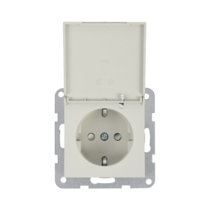 Prize si intrerupatoare, Priza simpla cu impamantare si capac, protectie copii, 16A, IP20, Sandstone, Panasonic Karre Plus 55 Soft Touch - savelectro.ro