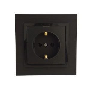 Prize si intrerupatoare Olbia, Priza simpla cu impamantare si protectie copii, neagra, 16A, Olbia Titan - savelectro.ro