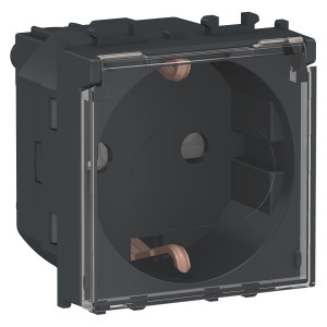 Prize si intrerupatoare, Priza standard german, cu obturatoare si capac, 16A, neagra, Schneider Easy Styl - savelectro.ro