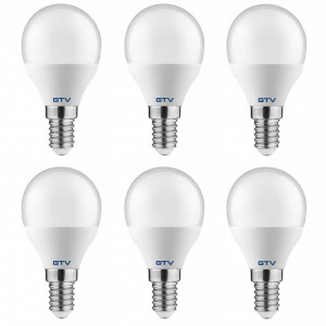 Becuri, Set 6 Becuri LED sferice 8W(54W) GTV, E14, 720 lm, lumina neutra (4000 K), clasa energetica F - savelectro.ro