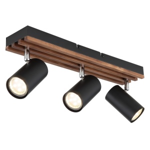 Spot aplicat Kayden 3xGU10, orientabil, IP20, negru mat+lemn maro, Globo Lighting