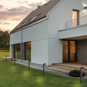 Stalp pentru exterior Riad, 1 bec, dulie GU10, negru, sticla, Klausen [2]- savelectro.ro