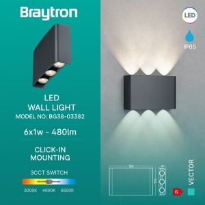 Aplica LED exterior 6x1W, 480lm, lumina calda/neutra/rece, IP65, gri inchis, Braytron [3]- savelectro.ro