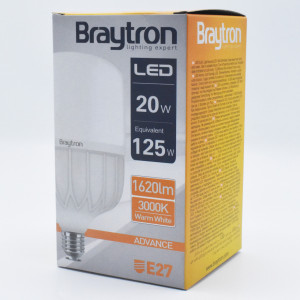 Bec led 20W (125W), E27, T80, 1620 lm, lumina rece (3000K), opal, Braytron