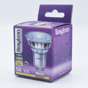 Bec led GU10 5.5W (50W), 38 grade, 350 lm, dimabil, lumina calda (2700K), Braytron