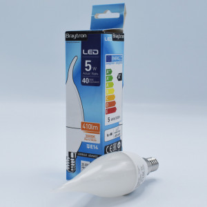 Bec led flacara 5W (40W), E14, C37T, 410lm, lumina calda (3000K), opal, Braytron