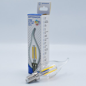 Bec led flacara Vintage filament 4W (35W), E14, C35T, 400lm, lumina calda (2700K), clar, Optonica