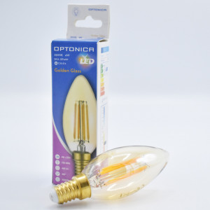 Bec led lumanare Vintage 4W (27W), E14, C37, 400 lm, lumina calda (2500K), Optonica