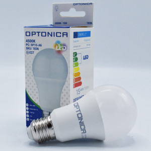 Bec led 15W (90W), E27, A65, 1350lm, lumina neutra (4500K), opal, Optonica