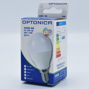 Bec led sferic 6W (35W), E14, G45, 480lm, lumina neutra (4500K), opal, Optonica