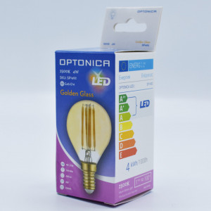 Bec led sferic Vintage filament 4W (27W), E14, G45, 400lm, lumina calda (2500K), auriu, Optonica