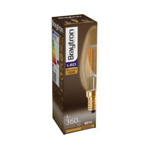 Bec led sferic Vintage filament 4W (32W), E14, C37, 360lm, lumina calda (2200K), auriu, Braytron [3]- savelectro.ro