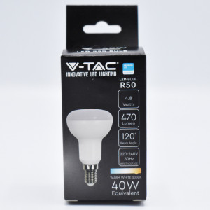 Bec LED R50 4.8W (40W), E14, 470 lm, lumina calda (3000K), opal, V-TAC