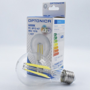 Bec led Vintage 12W (100W), E27, lumina rece (6000K), 1500 lm, A++, Optonica