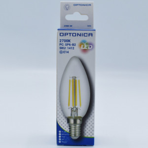 Bec led Vintage lumanare filament 6W (49W), E14, C37, 730lm, lumina calda (2700K), clar, Optonica