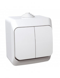 Priza si intrerupatoare aplicate, Intrerupator dublu, 16A, IP44, alb, Schneider Cedar - savelectro.ro
