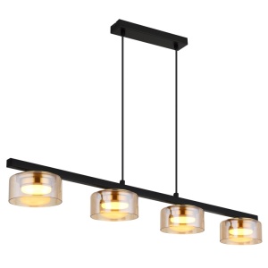 Lustre, Lustra Higgins 4xGX53, IP20, negru mat, sticla chihlimbar, Globo Lighting - savelectro.ro