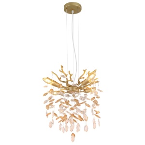 Lustre, Lustra Queena 4xE14, cristale, Ø40 cm, IP20, aurie mat, Globo Lighting - savelectro.ro