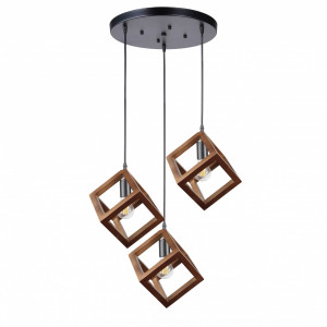 Lustra Rhombus, 3 becuri, dulie E27, neagra, maro, metal, lemn, Klausen [2]- savelectro.ro