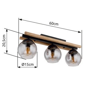 Plafoniera Conni, 3xE27, IP20, negru/lemn maro inchis/fumuriu, Globo Lighting [5]- savelectro.ro
