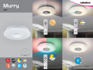 Plafoniera smart LED RGB Murry cu difuzor, dimmer si telecomanda, 24W, 1440lm, IP20, reglabila 3000-6000K, alba, Rabalux [2]- savelectro.ro