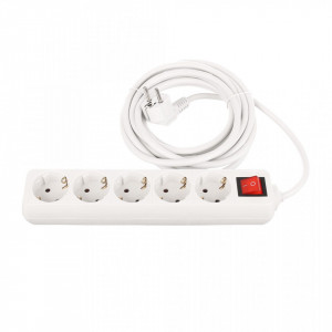 Prelungitoare Electrice, Prelungitor 5 prize 5 metri, cablu 3x1, max 10A, cu intrerupator, alb, Strohm - savelectro.ro