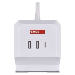 Prelungitor cub, 2m, 2 prize USB-A USB-C, Qi, alb, Emos [4]- savelectro.ro