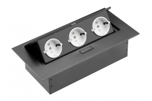 Prize incorporabile blat, Priza incastrabila dreptunghiulara, 3 prize schuko, neagra, prize albe, GTV - savelectro.ro