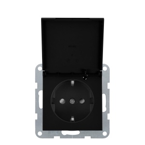 Prize si intrerupatoare, Priza simpla cu impamantare si capac, protectie copii, 16A, IP20, Negru, Panasonic Karre Plus 55 - savelectro.ro