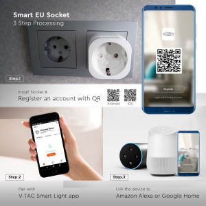 Priza Smart Wi-FI V-TAC, 12A, alba, compatibila Google Home Si Alexa [6]- savelectro.ro