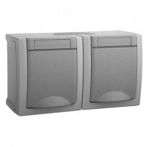 Resigilate, (RESIGILAT) Priza dubla cu impamantare IP54 Pacific Panasonic, PT, gri - savelectro.ro