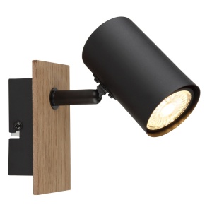 Spoturi, Spot aplicat Linca, 1xGU10, IP20, negru mat+lemn, Globo Lighting - savelectro.ro