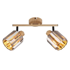 Spoturi, Spot aplicat Run 2xE14, cristale, IP20, imitatie lemn, Globo Lighting - savelectro.ro