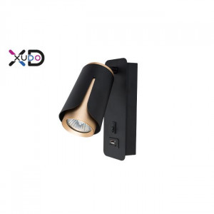 Corpuri de iluminat, Spot Xudo XD-IK270B, orientabil, USB, 1xGU10, auriu+negru, IP20, Masterled - savelectro.ro