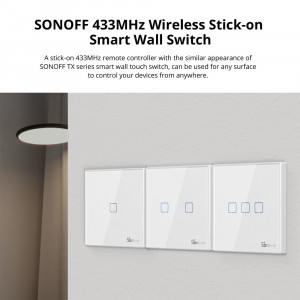 Telecomanda Wireless Sonoff T2EU3C-RF, 3 canale, RF, sticla securizata, alba [3]- savelectro.ro