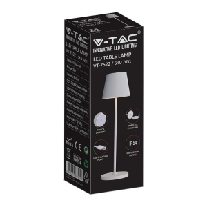 Veioza LED 7522-VT, dimabila, cu acumulator, 2W, 200lm, lumina calda, alba, IP54, V-TAC [5]- savelectro.ro