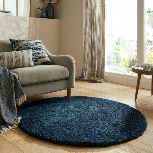 Covor Feather Soft Bleumarin 133x133 cm, rotund