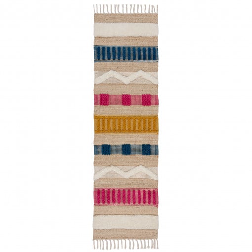Covor traversă Medina Jute Natural/Multicolor 60x230 cm